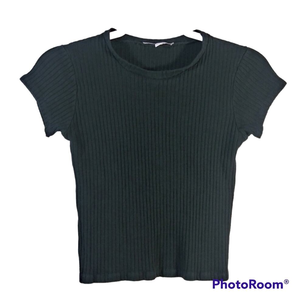 Don't Ask Why Black Ribbed Short Sleeve Top Size OS